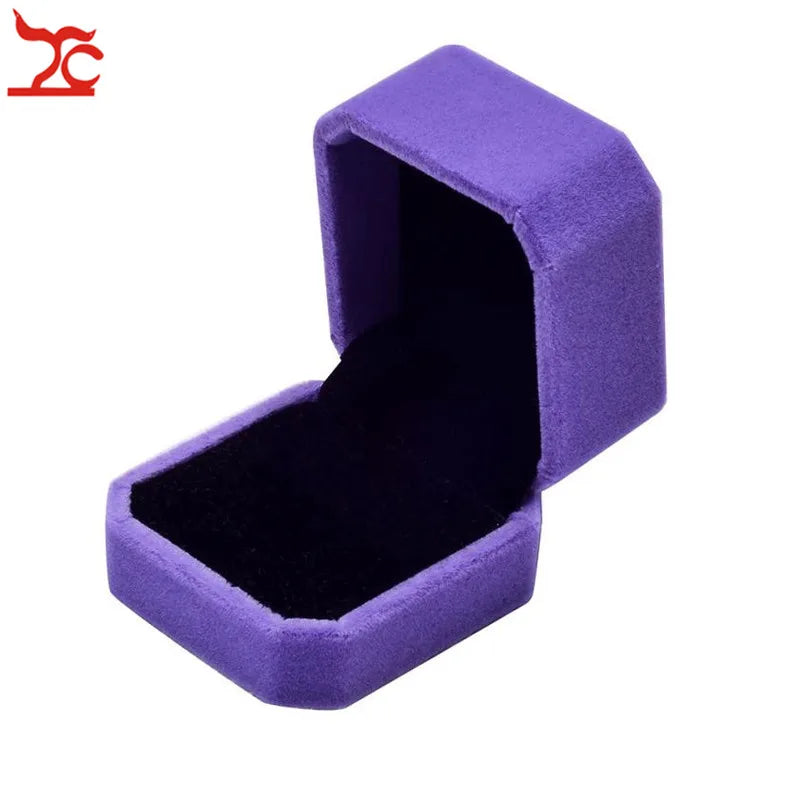 Square Wedding Velvet Earrings Ring Box Amazing Engagement Party Earring Jewelry Display Gift Case - PURPLE