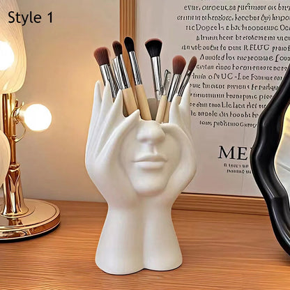 Face Shape Makeup Brush Holder Modern Nordic Flower Vases Makeup Storage Box Half Face Portrait Decor For Home Office Book Sh
