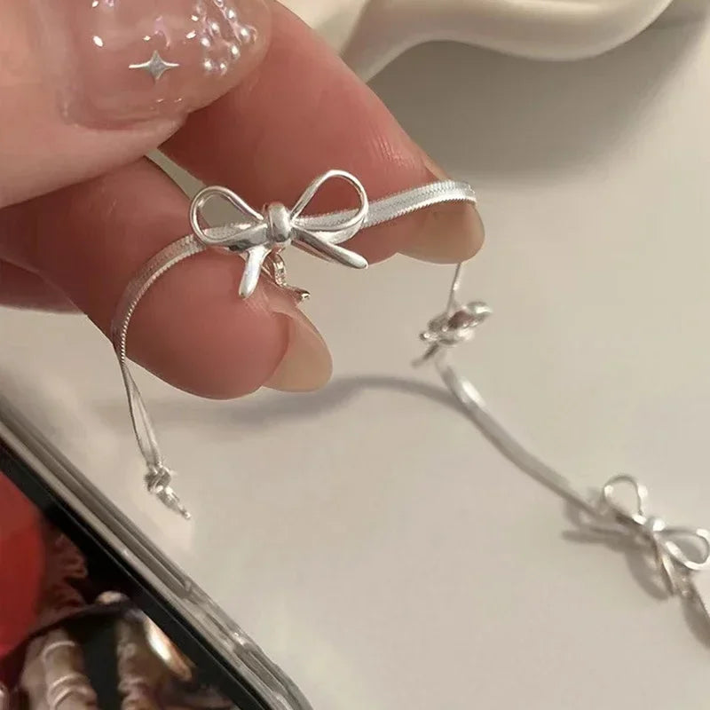 LATS Fashion Sweet Bow Bracelets for Women Girls Sparkling Delicate Ribbon Bowknot Snake Bones Chain Bracelet Party Jewelry G