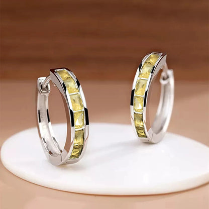 Huitan Classic Design Women Hoop Earrings Full with Princess Square CZ Simple and Elegant Female Accessories Versatile Jewelr