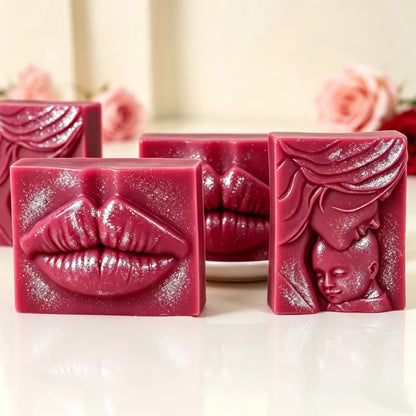 Lips Mother Baby Embossed Silicone Soap Mold Handmade Soap Epoxy Resin Casting Mold Rectangle 3D Relief Wax Candle Mould Deco