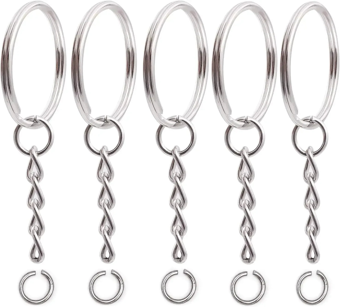 50/100pcs Stainless Steel Metal Blank Keyring Keychain Split Rings DIY Keyfob Keys Ring Lobster Clasp Key Pendant Chains Buck