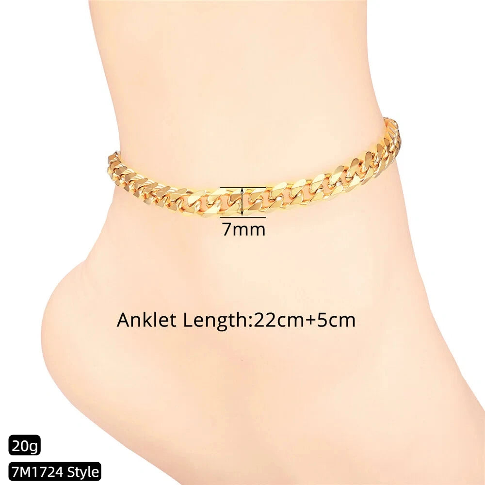 Anklet For Women Gold Color Stainless Steel Cuban Link Ankle Bracelets Summer 2024 Fashion Leg Chain Beach Foot Jewelry Anckl