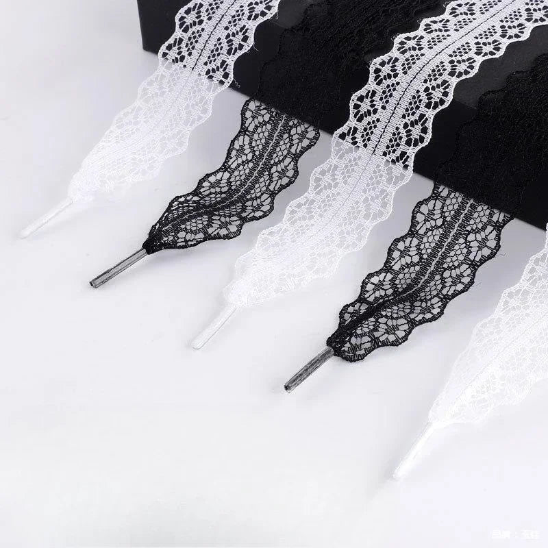 Lace Shoelaces for Women Casual Shoes 2.9CM Width Flat Shoelace for Sneakers Black White Shoe Laces Accessorices