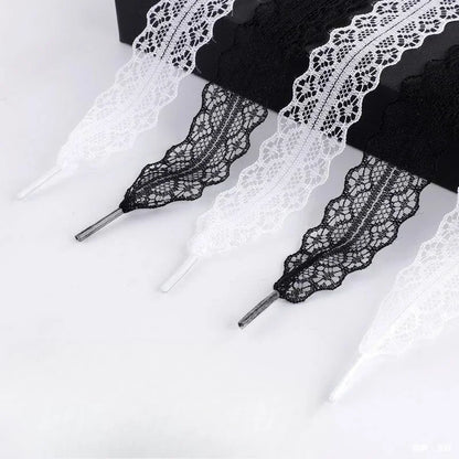 Lace Shoelaces for Women Casual Shoes 2.9CM Width Flat Shoelace for Sneakers Black White Shoe Laces Accessorices