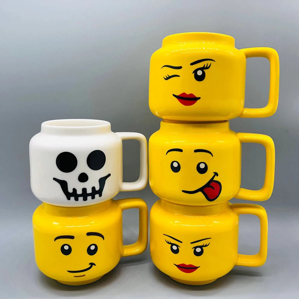Cartoon Ceramic Mug Cup 250ML with Cute Impish Expression Figure Head Pattern Coffee Milk Tea Drinkware for Couple Friend Fam