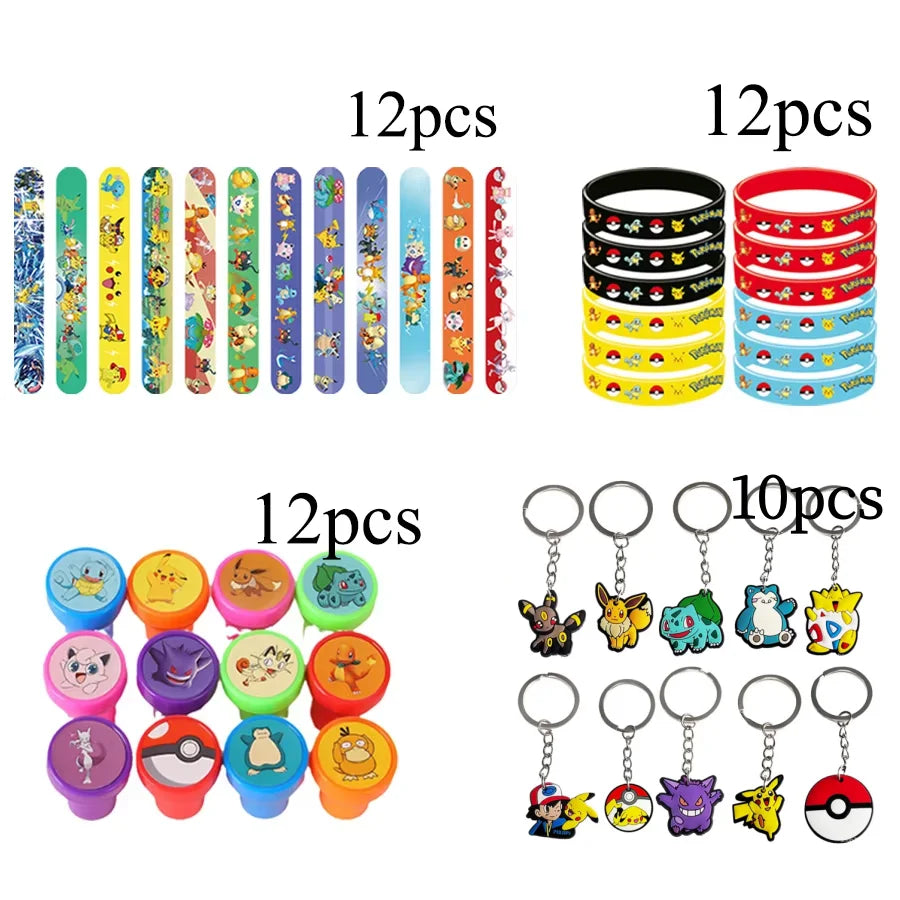 PokeMons Theme Party Favors Slap Bracelets Stickers Balloons Party Gifts Goodie Bag Stuffers Fillers Birthday Party Decoratio