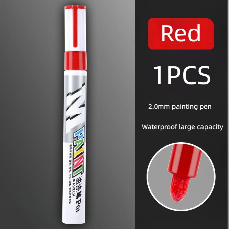 Car Paint Scratches Repair Brush Pen Waterproof Water Paint Marker Pen Car Tire Tread Care Automotive Black White Red Silver