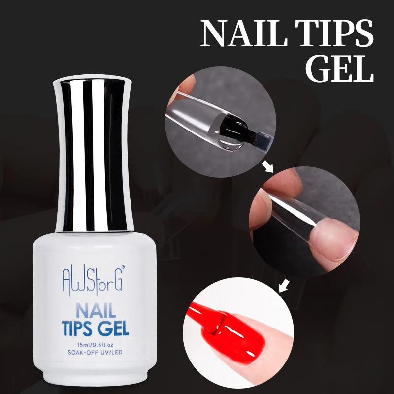 AWStorG 15ML Nail Tips Glue Gel For Falses Nail Tips Fast Extension 3 IN 1 Function Nails Art Transparent Gel Polish Soak Off