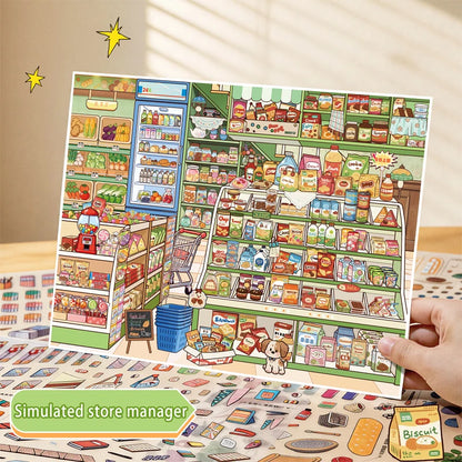 Immersive Scene-Creating Stickers, Multi-Scene Miniature Store Material Stickers, Panoramic Positioning, No-Cut DIY Journal D