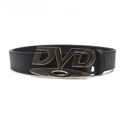 Unisex Nostalgic Design DVD Buckle Belt Men Women Decoration Paired with Jeans Belt Versatile White Black Design Sense Belt -