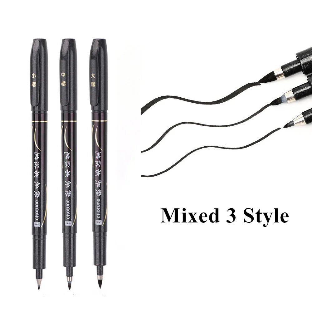 3 Pcs/Set Calligraphy Painting Pen Chinese Brush Pens for Writing Lettering Signatures Soft Brush Tip Refillable Ink Art Craf