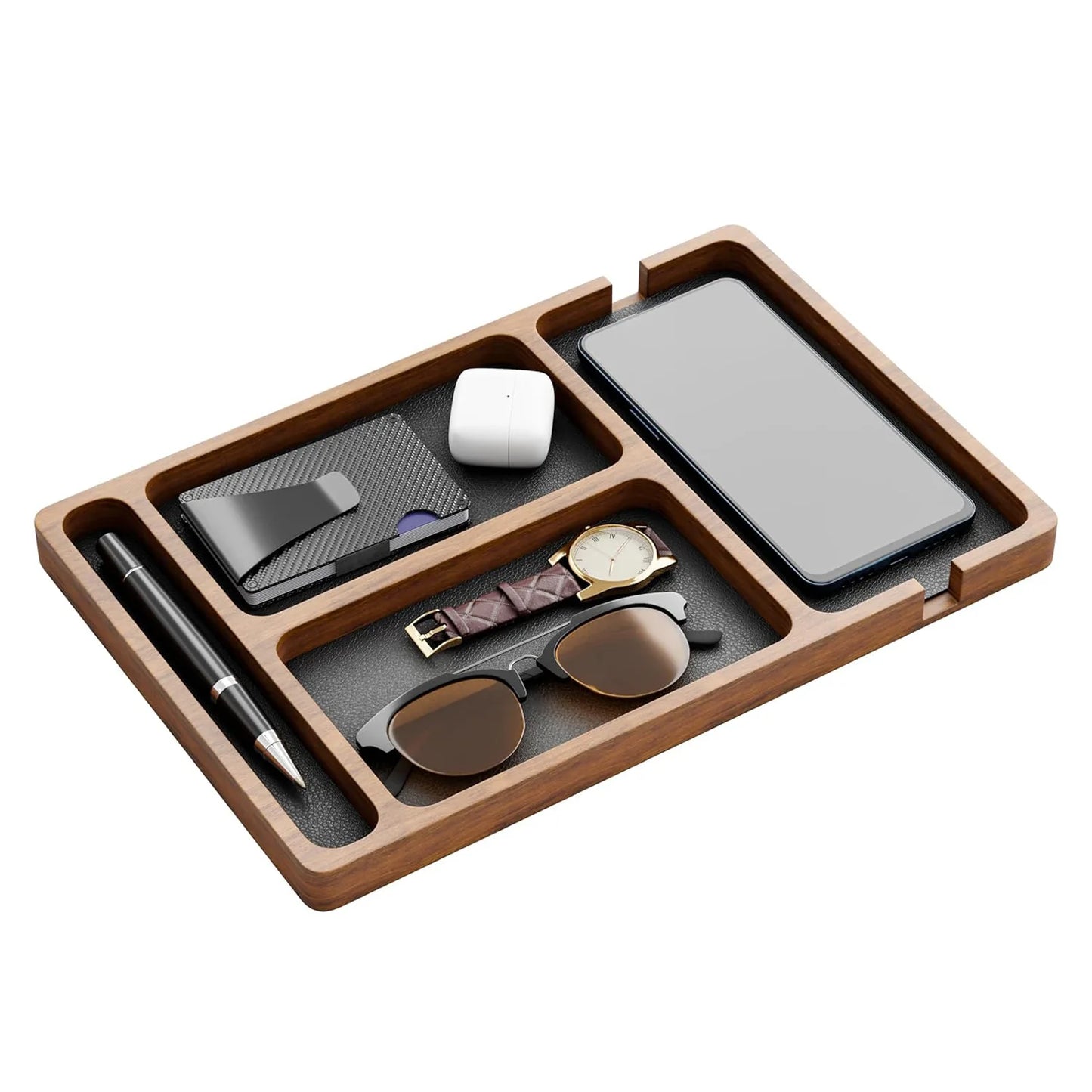 ooden Office Desktop Storage Box Solid Wood Partition Storage Box Mobile Phone Headphone Debris Storage Box Wooden Storage Tr