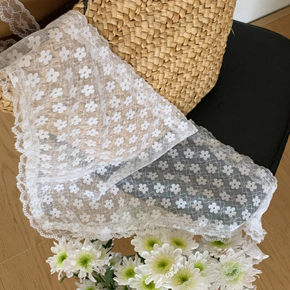 Lace Flower Elegant Temperament Lace Female Flower White Sweet Triangle Scarf Thin Breathable Ribbon Artistic Style Travel Ph