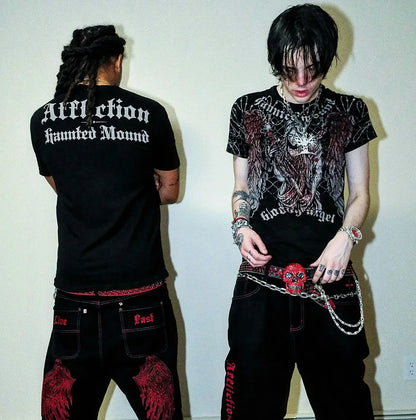 American Goth Haunted Mound Graphic T-shirt Printed Men Women Y2K Grunge Summer Short-sleeved Oversized T-shirt Streetwear To