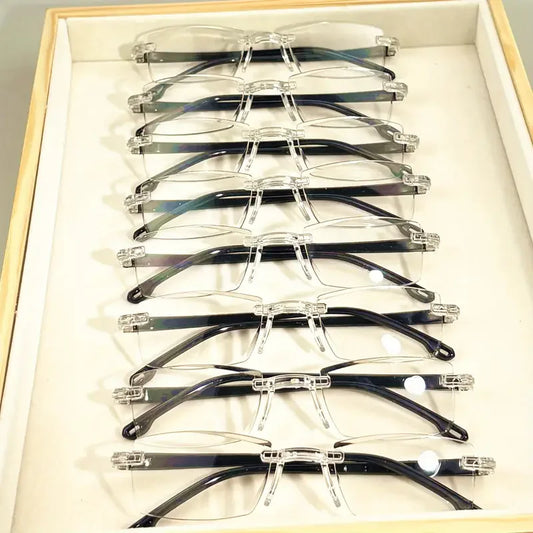 5-14-20 Pack Vintage Style Rimless Reading Glasses Rectangular Frame, Blue Light Blocking, Anti-Fatigue, Unisex, Lightweight 