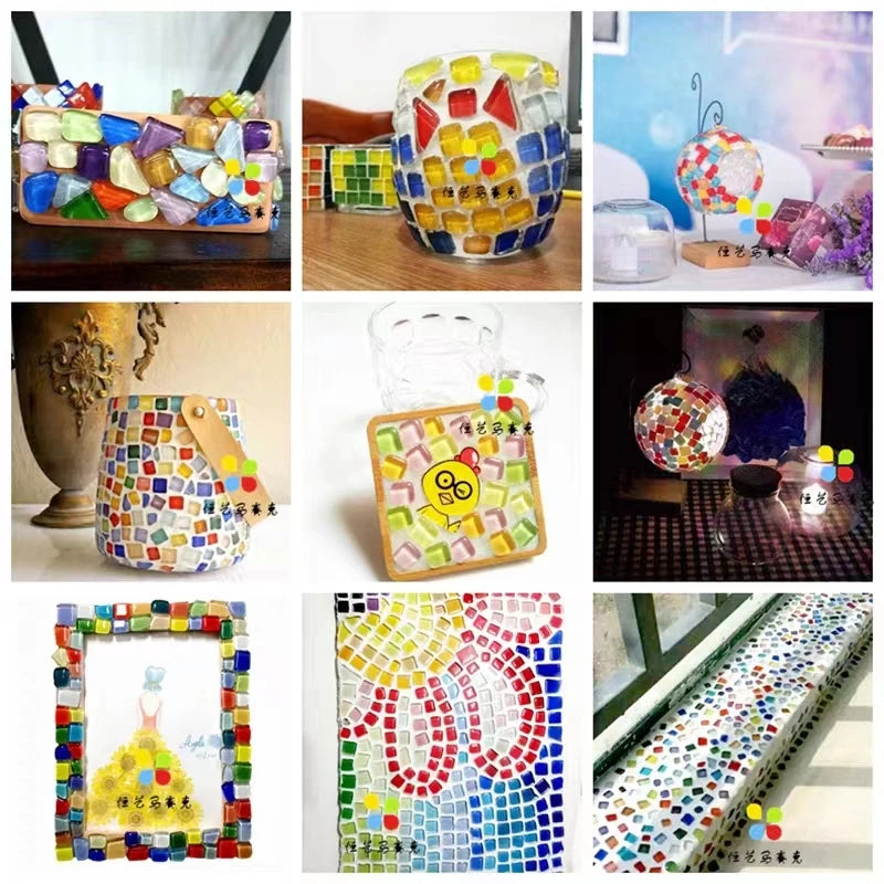 Mosaic Tiles for Crafts Blue Shine Assorted Color 50pcs Glass Glitter Mosaic Supplies Pieces Bulk Square Shape Home Decoratio