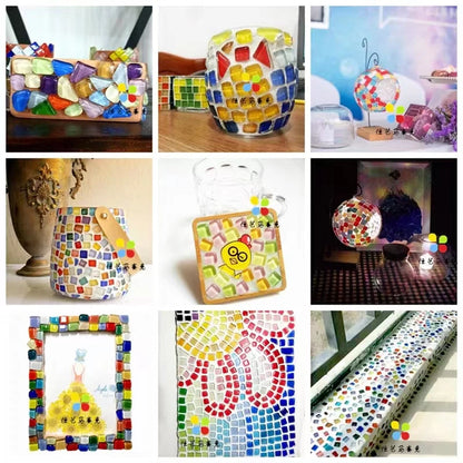 Mosaic Tiles for Crafts Blue Shine Assorted Color 50pcs Glass Glitter Mosaic Supplies Pieces Bulk Square Shape Home Decoratio