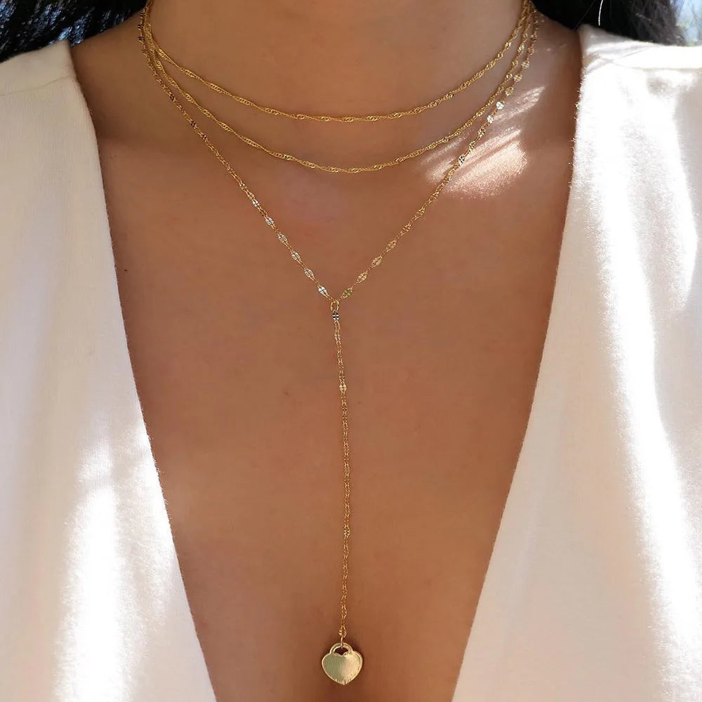 Vintage Gold Color Multiple Styles Necklace For Women Trendy Multi-Layer Disc Pendant Necklaces New Tendyaces Set Jewelry Gif