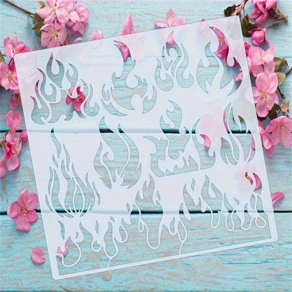1Pc Large Flame Stencil Reusable Soft Plastic Template for DIY Wall Art Home Decor Painting on Wood Canvas Fabric