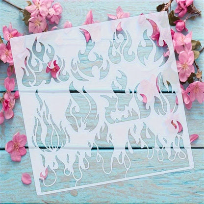 1Pc Large Flame Stencil Reusable Soft Plastic Template for DIY Wall Art Home Decor Painting on Wood Canvas Fabric