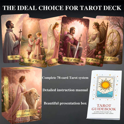 Pink Victorian Tarot Cards Set, 78 Pieces, 13x8 Cm, Romantic & Elegant Design, Includes Paper Instructions, Perfect for Begin