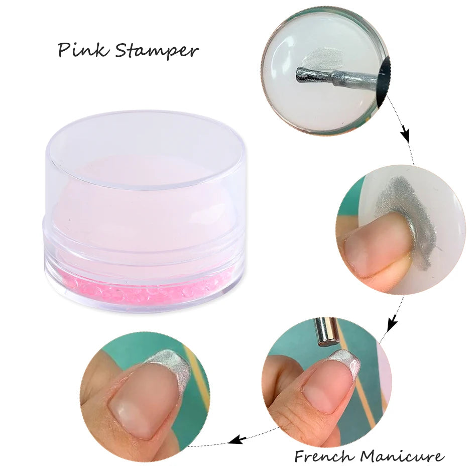 1pc Transparent Silicone Nail Art Stamping Kit French Design For Manicure Plate Stamp Polish Seal Two Side Stamper Scraper To