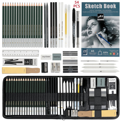 14-58 Pack Drawing Sketching Set,Pro Art Sketch Supplies with 3-Color Sketchbook,Graphite,Charcoal Pencil,Ideal for Shading -