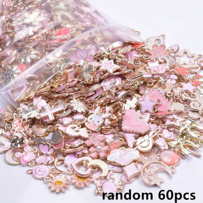30/60/100pcs Random Mix Enamel/Drip Oil Charms For Jewelry Making Bulk Trinkets Charm Flower Heart Animal Bag Charm DIY Penda