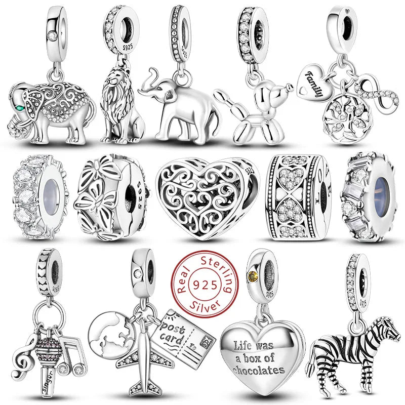 925 Sterling Silver Charms Beads Pendant Tree of Life Dog Elephant Love Heart Charm Fit Original Bracelet DIY Women Jewelry G