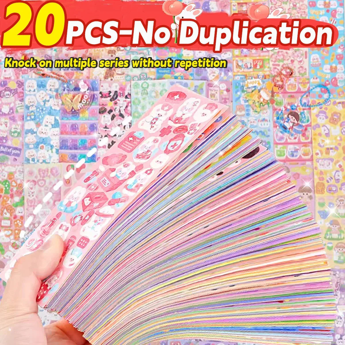 20-200 PCS Goo Card Cute Stickers Kawaii Cartoon Laser Sticker No repeat for Diary DIY School Students Decoration Stationery 