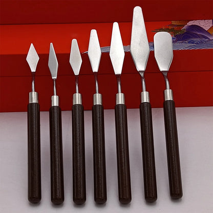 5pcs Art Oil Painting Scraper Paint Scraper Wooden Handle Palette Knife Set for Gouache Oil Painting Learners