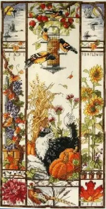 Gold Collection Lovely Counted Cross Stitch Kit Spring Summer Autumn Winter Cat Sampler Janlynn 023-0585 0580 0579, Season Ca