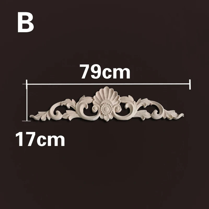 Wood Appliques and Onlays Natural Furniture Wall Door Woodcarving Decorative Long Flower Wooden Figurines Crafts Corner Frame