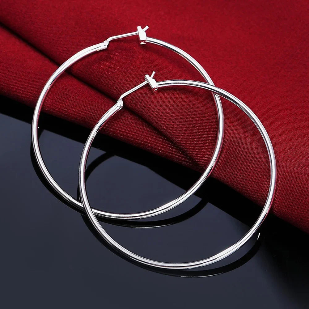 925 Sterling Silver Earrings Simple Round Circle Hoop Earrings For Woman Fashion Wedding Engagement Charm Jewelry - Beige
