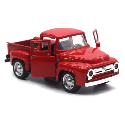 1/32 Red Metal Truck Model Vintage Alloy Mini Pull-Back Diecast Car Collection Decor Boys Children's New Year Christmas Toy G