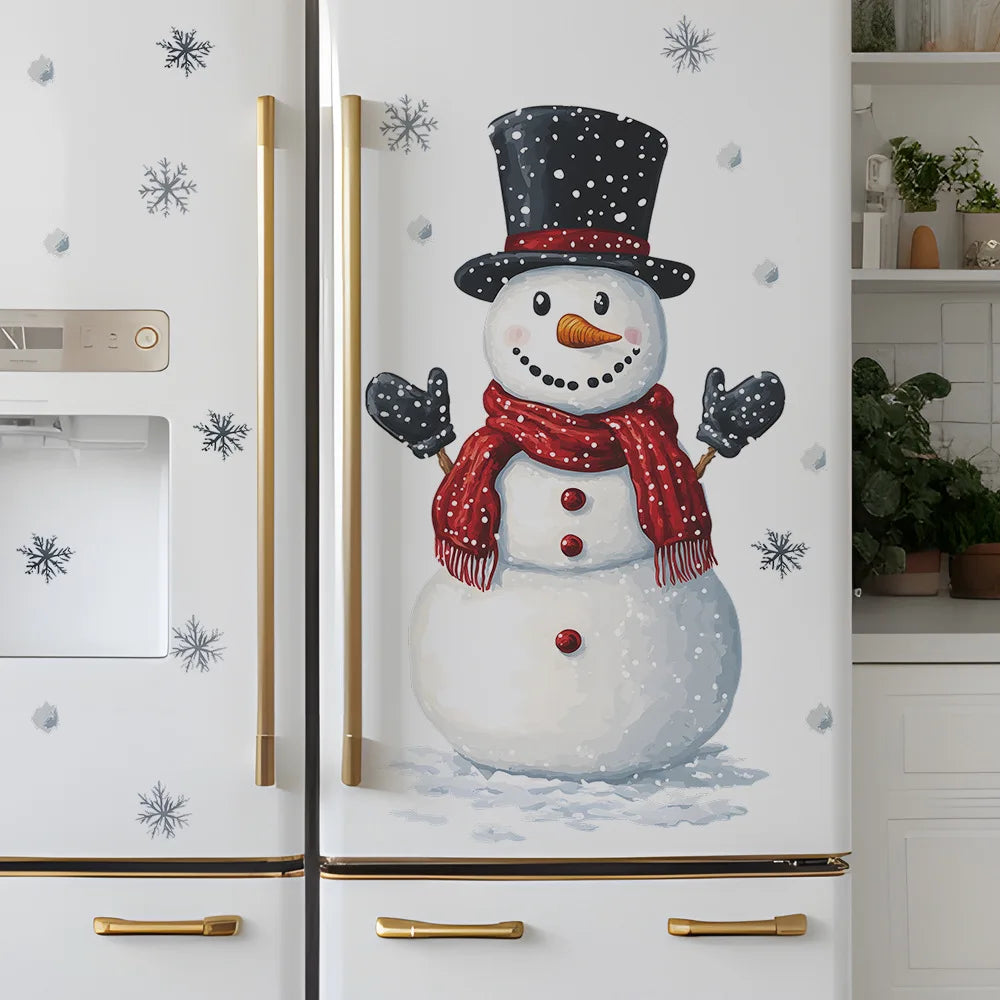 Christmas Snowman Snowflake Wall Stickers Fridge New Year Decoration Mural Cartoon Room Beautify Home Decor Self-adhesive Dec
