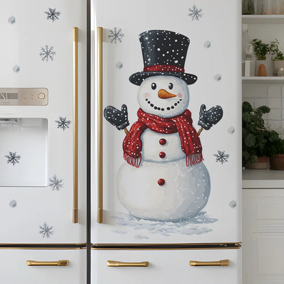 Christmas Snowman Snowflake Wall Stickers Fridge New Year Decoration Mural Cartoon Room Beautify Home Decor Self-adhesive Dec