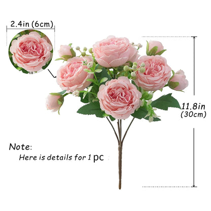 30cm Rose Pink Silk Bouquet Peony Artificial Flower 5 Big Head 4 Small Bud Bride Wedding Home Decoration Artificial Flower