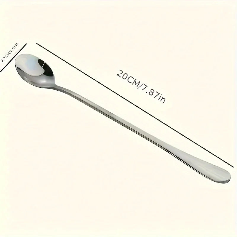 6Pcs Stainless Steel Long-Handled Ice Teaspoon, Coffee Spoon, Ice Cream Stirring Spoon, Dishwasher Safe, Kitchen Accessories,