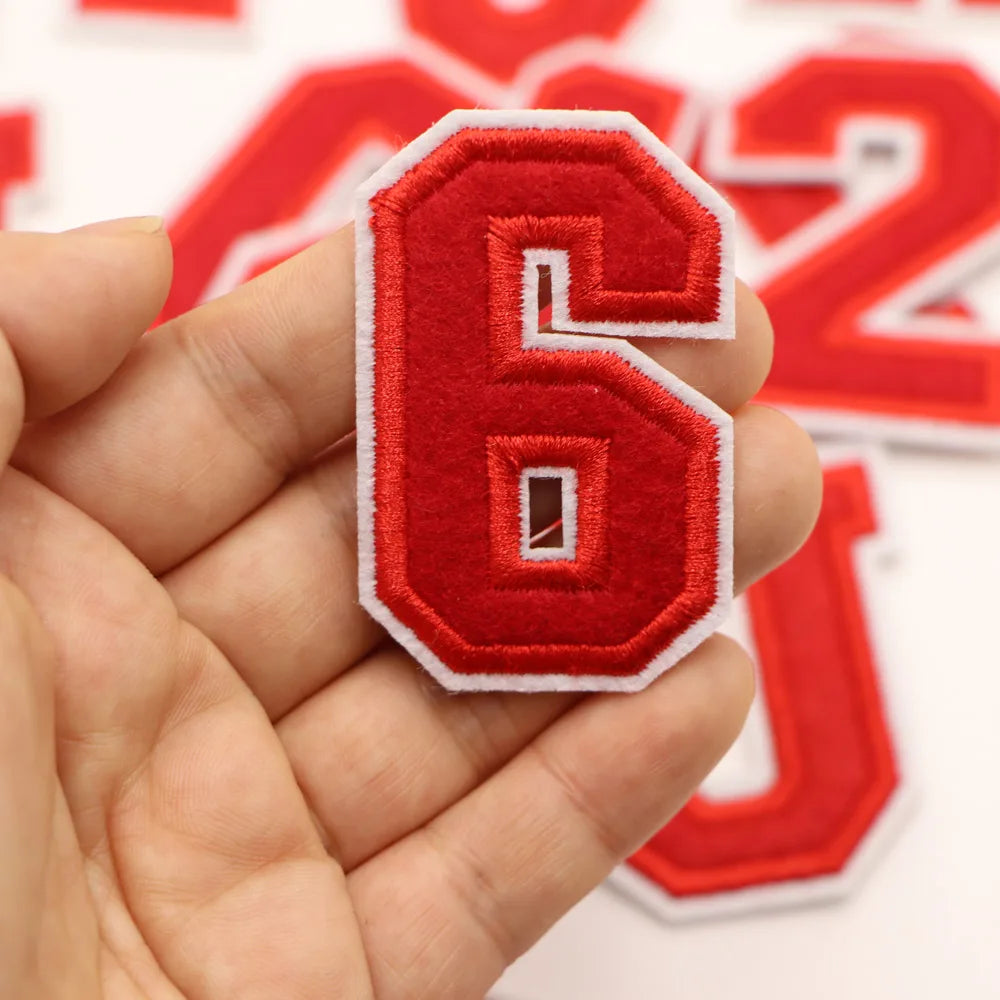 Red A-Z 0-9 English Number Letters Alphabet Towel Embroidered Patches For Clothing Bags Jacket Iron On Accessories DIY Logo N