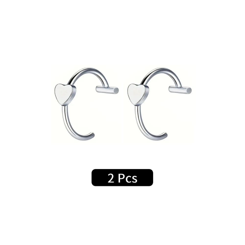 2Pcs/6Pcs Stainless Steel Fake C Clip Lip Ring Labret Piercing Earring Fake Nose Piercing Cool Women Body Jewelry Non-Pierced