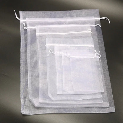 50PCS 5x7 7x9 9x12 10x15 11x16 13x18 15x20 17x23cm White Organza Bags Christmas Halloween Birthday Party Wedding Gift Box Bag