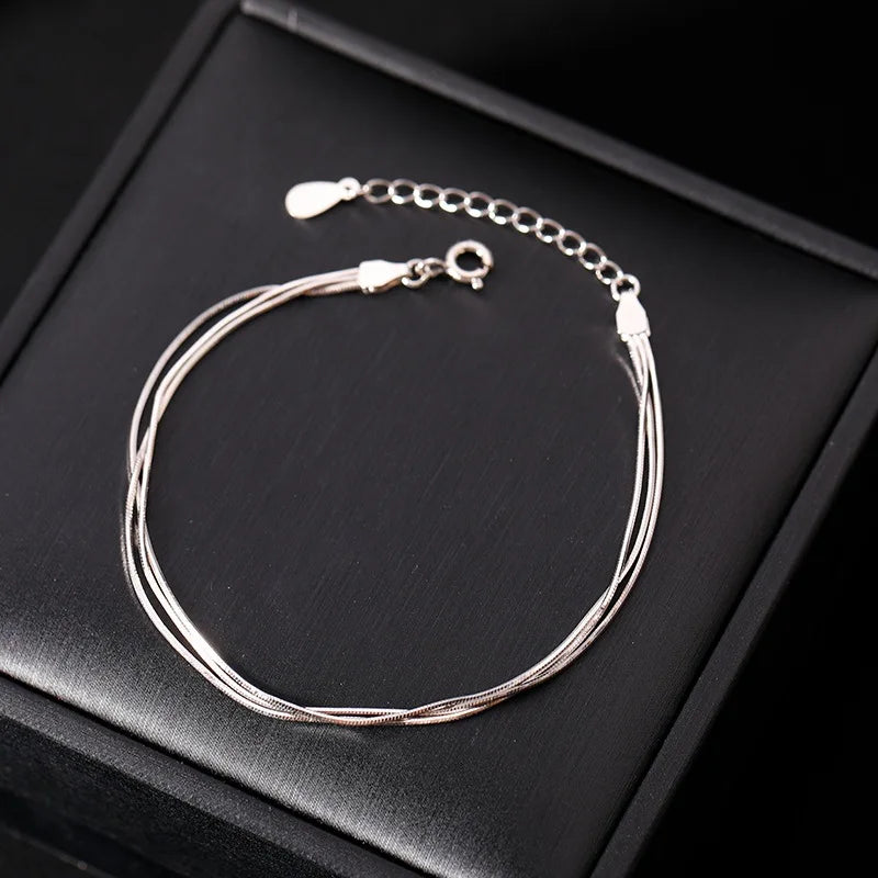 Fashion 925 Sterling Silver Bracelets for Women Simple Korean Multi Layer Coil Adjustable Bracelets Party Wedding Jewelry Gif