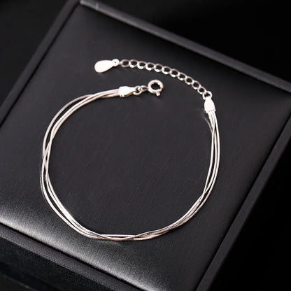 Fashion 925 Sterling Silver Bracelets for Women Simple Korean Multi Layer Coil Adjustable Bracelets Party Wedding Jewelry Gif