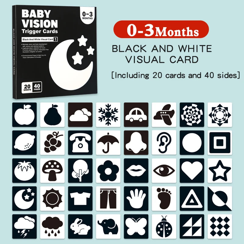 Black and White Cards High Contrast Baby Toys 0-36 Months Newborns Visual Stimulation Brain Development Learning Flash Cards 