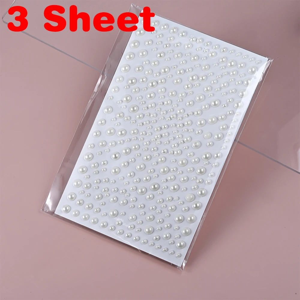 1/3/5 Sheet 3D White Pearl Eyes Face Tattoo Self Adhesive 3D Face Gem Jewels Eyeshadow Stickers Round Pearls Makeup Rhineston