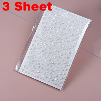 1/3/5 Sheet 3D White Pearl Eyes Face Tattoo Self Adhesive 3D Face Gem Jewels Eyeshadow Stickers Round Pearls Makeup Rhineston