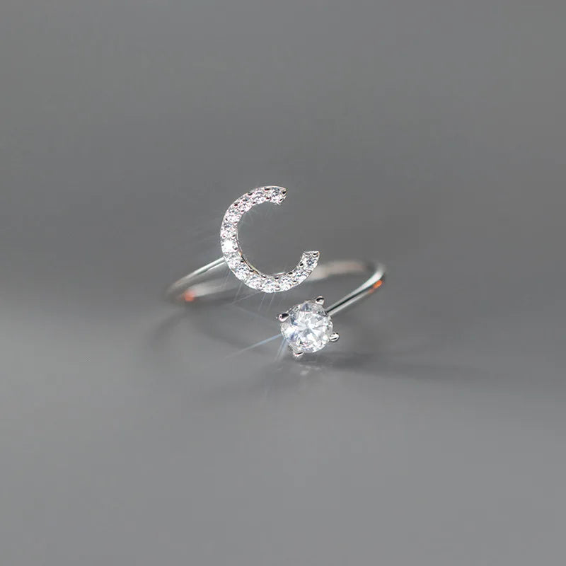 Zircon Initial A-Z Letter Ring For Women Metal Adjustable Opening Ring Name Alphabet Female Wedding Gift Anillos Mujer - C