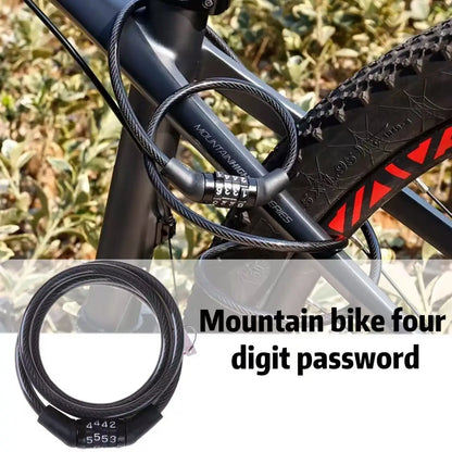 Bicycle Lock with 4-Digit Password, Anti-Theft Lock, Bicycle Safety Accessories, Steel Cable Bicycle Lock